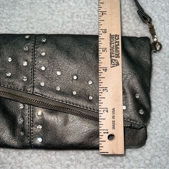Imoshion Gunmetal Pewter Gray Fold-over Shoulder Bag or Clutch Rhinestones - Picture 8 of 12